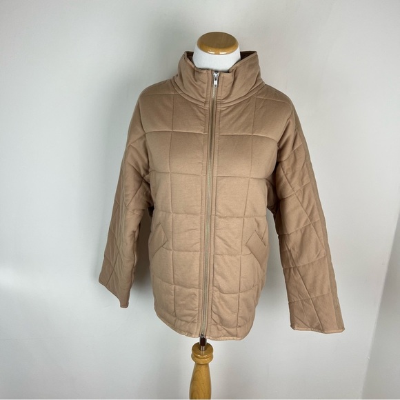 NWT Quince Organic Cotton Quilted Knit Jacket Tan Size XS - Picture 5 of 10